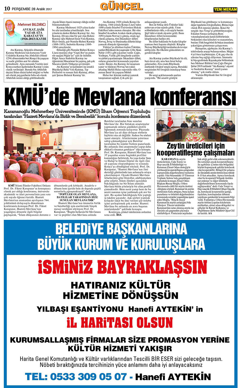 28 Aralık 2017 Yeni Meram Gazetesi