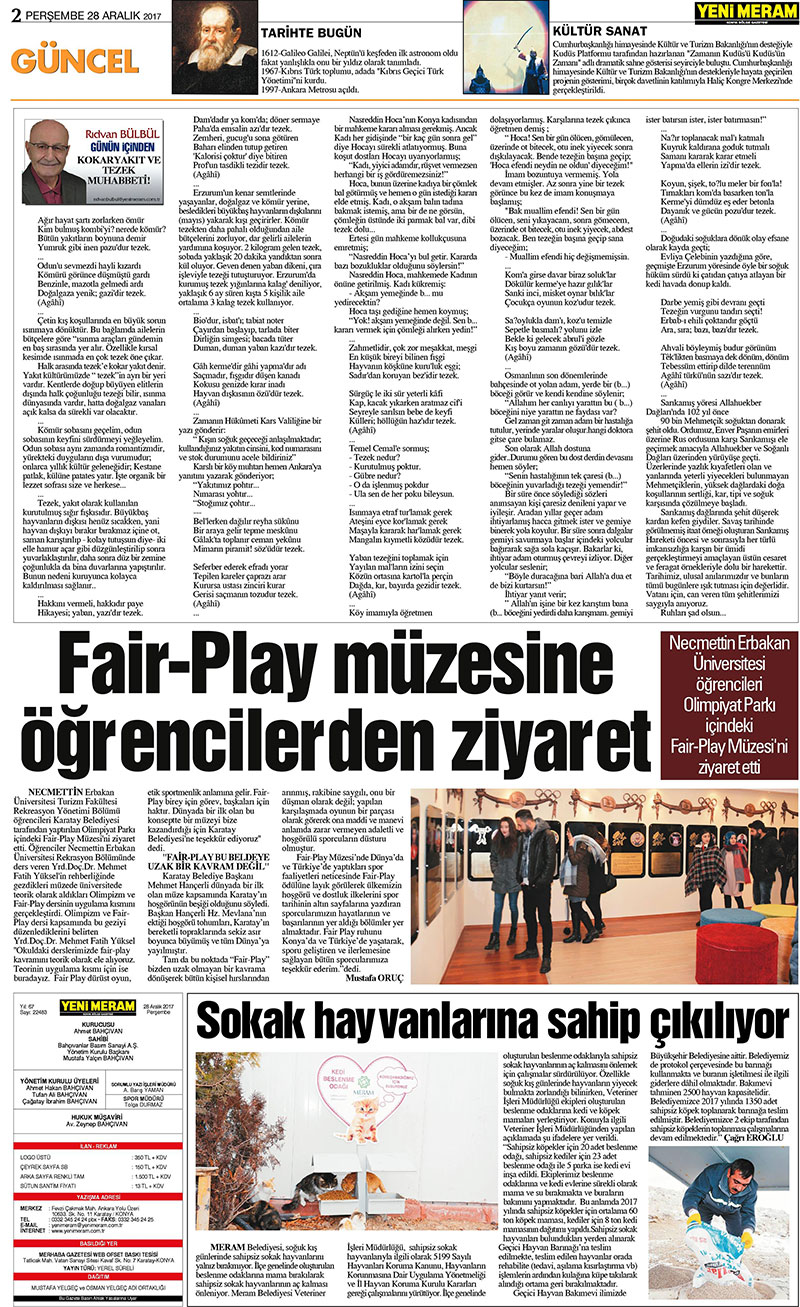 28 Aralık 2017 Yeni Meram Gazetesi