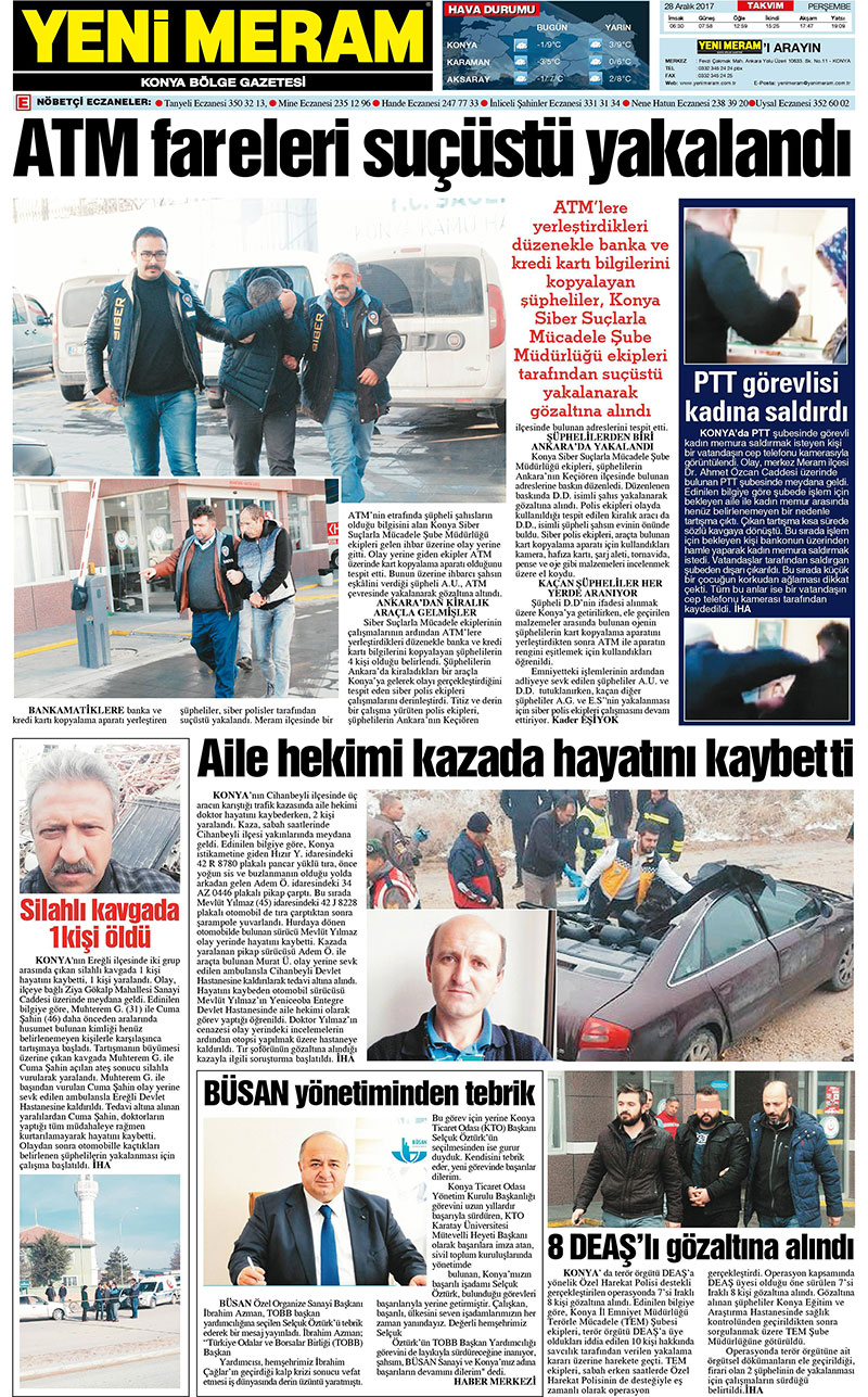 28 Aralık 2017 Yeni Meram Gazetesi