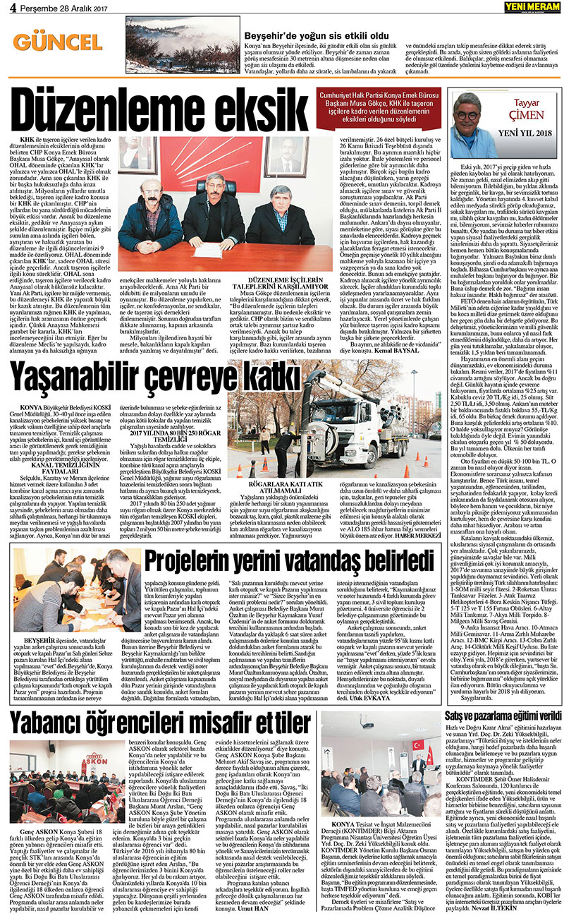 28 Aralık 2017 Yeni Meram Gazetesi