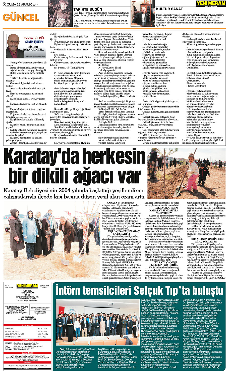 29 Aralık 2017 Yeni Meram Gazetesi