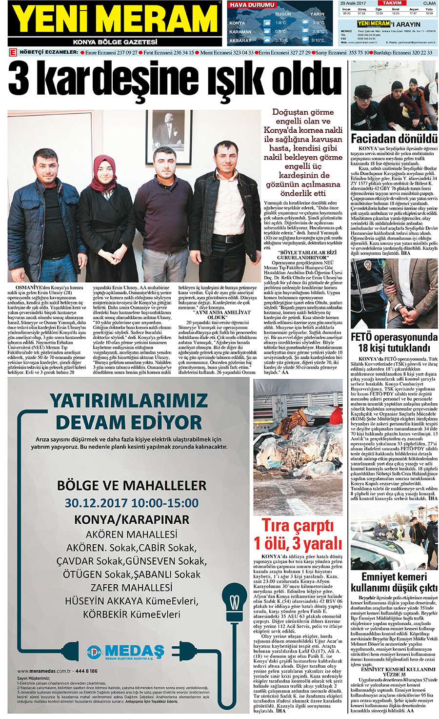 29 Aralık 2017 Yeni Meram Gazetesi