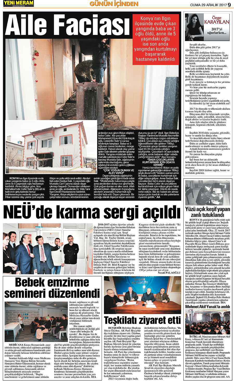 29 Aralık 2017 Yeni Meram Gazetesi