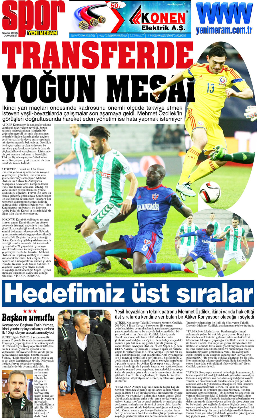 30 Aralık 2017 Yeni Meram Gazetesi