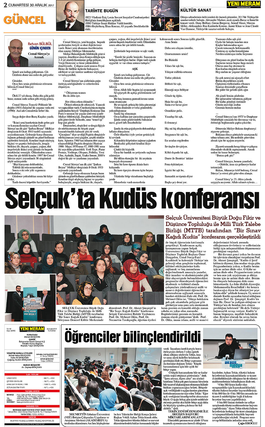 30 Aralık 2017 Yeni Meram Gazetesi