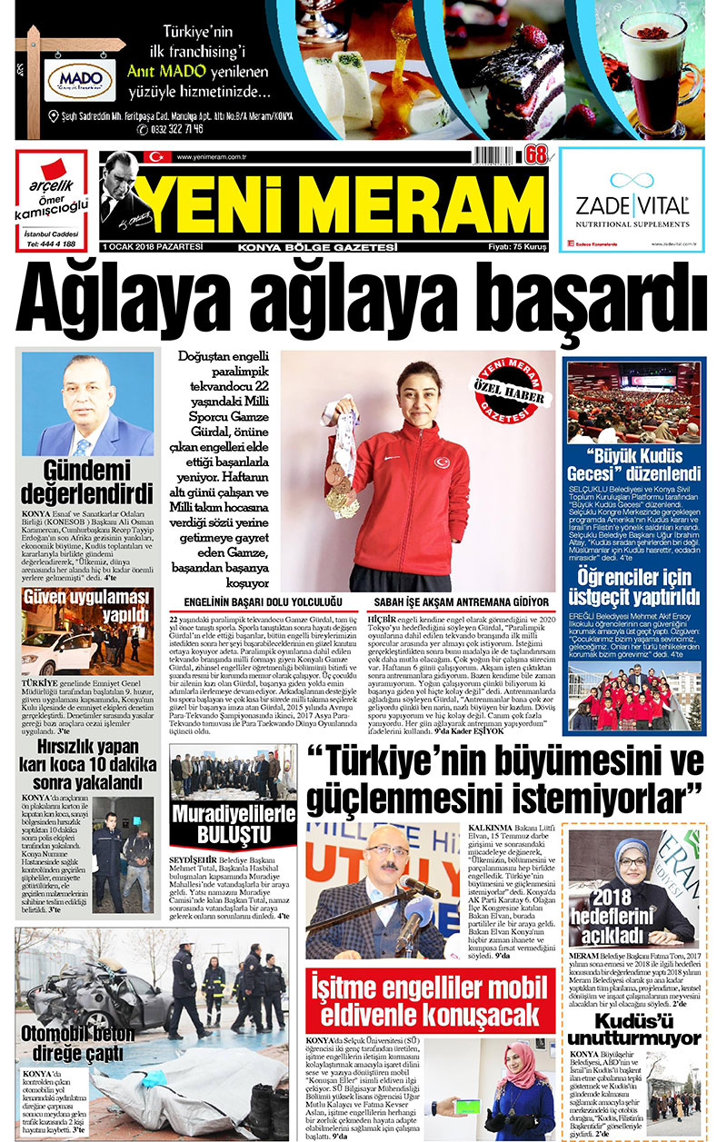 1 Ocak 2018 Yeni Meram Gazetesi