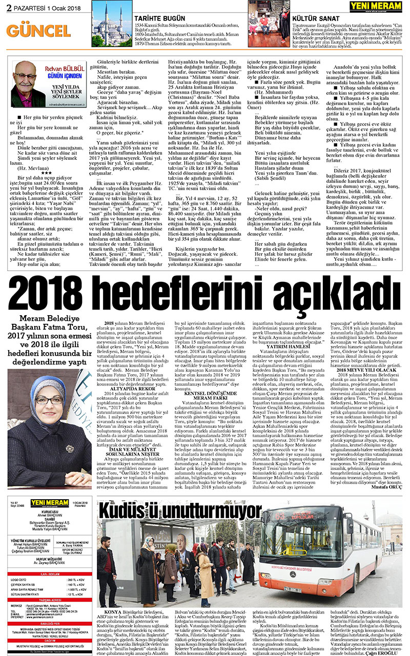 1 Ocak 2018 Yeni Meram Gazetesi