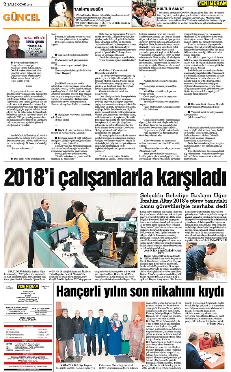 2 Ocak 2018 Yeni Meram Gazetesi