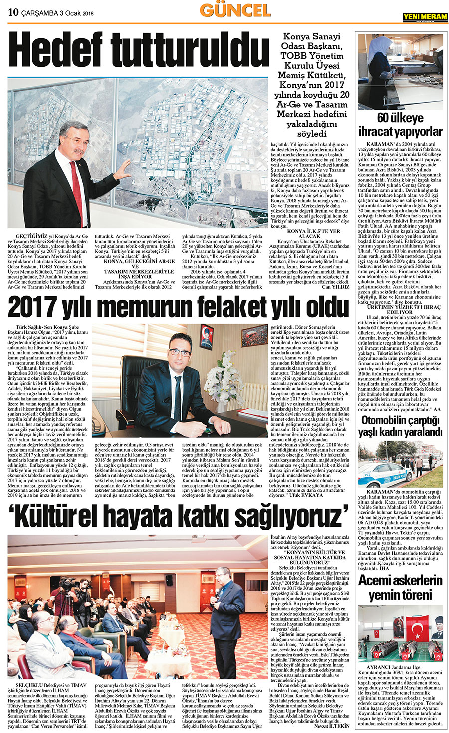 3 Ocak 2018 Yeni Meram Gazetesi