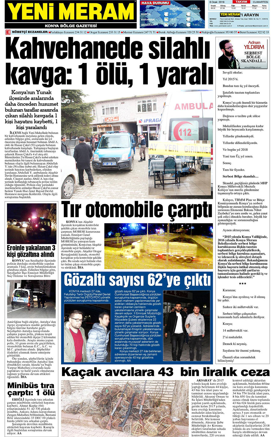 6 Ocak 2018 Yeni Meram Gazetesi