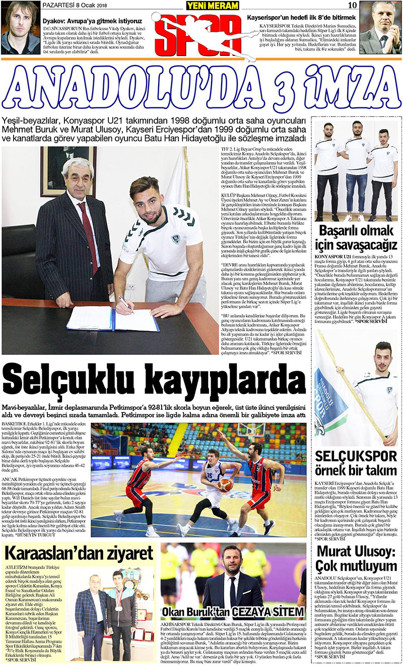 8 Ocak 2018 Yeni Meram Gazetesi