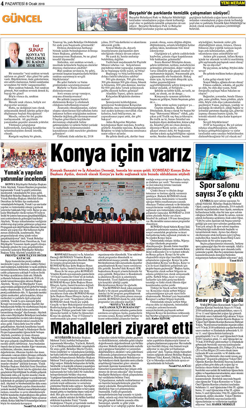 8 Ocak 2018 Yeni Meram Gazetesi