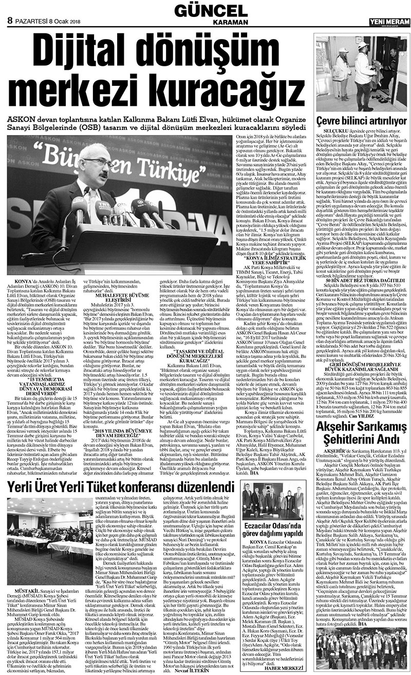 8 Ocak 2018 Yeni Meram Gazetesi