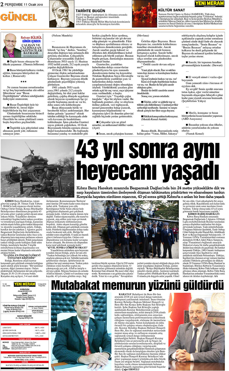 11 Ocak 2018 Yeni Meram Gazetesi