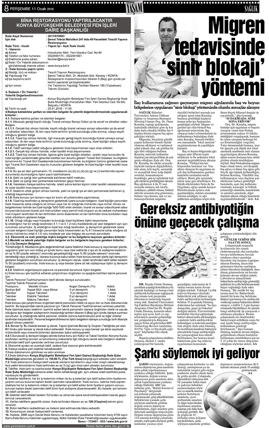 11 Ocak 2018 Yeni Meram Gazetesi