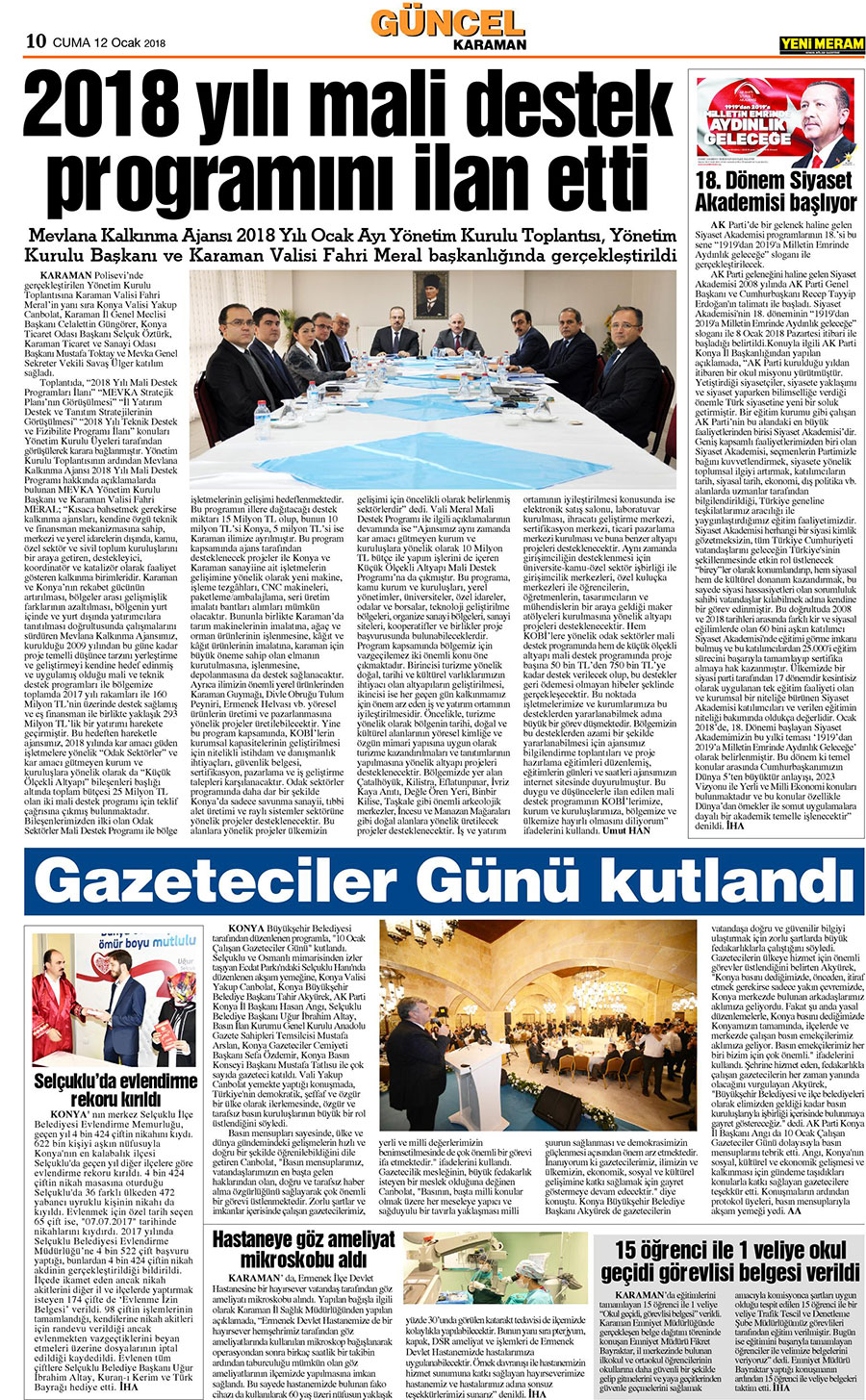 12 Ocak 2018 Yeni Meram Gazetesi