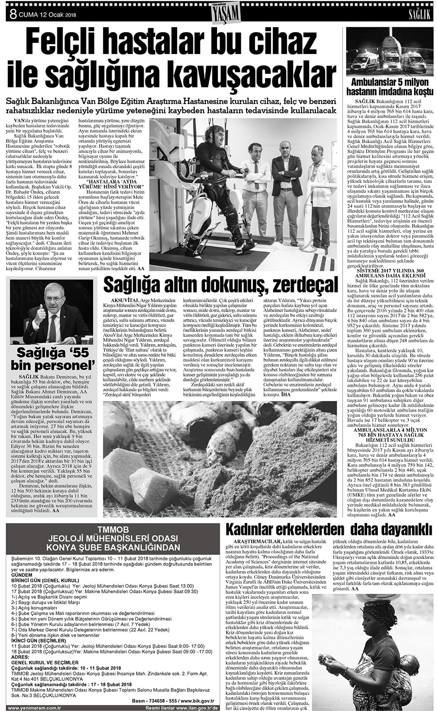 12 Ocak 2018 Yeni Meram Gazetesi