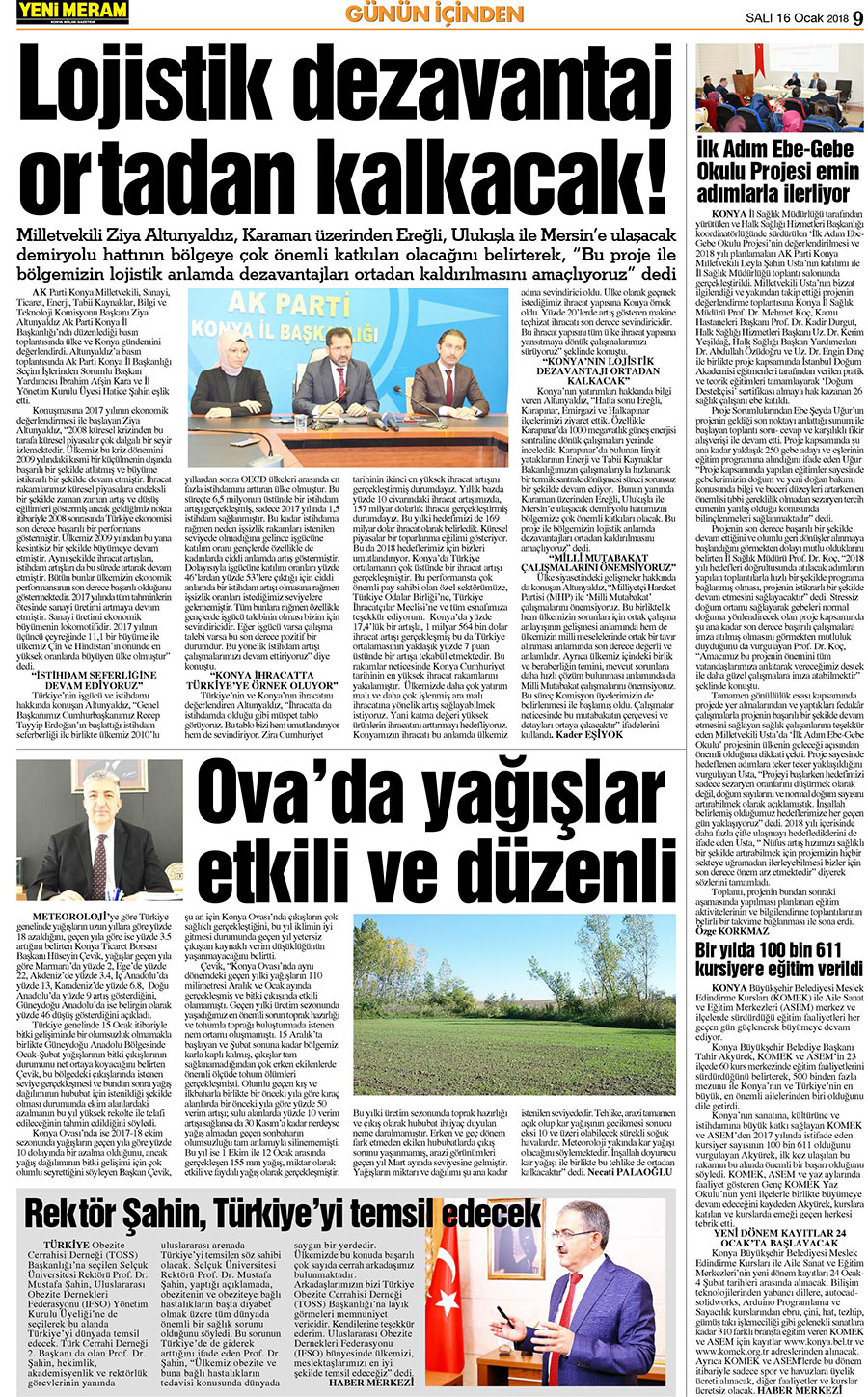 16 Ocak 2018 Yeni Meram Gazetesi