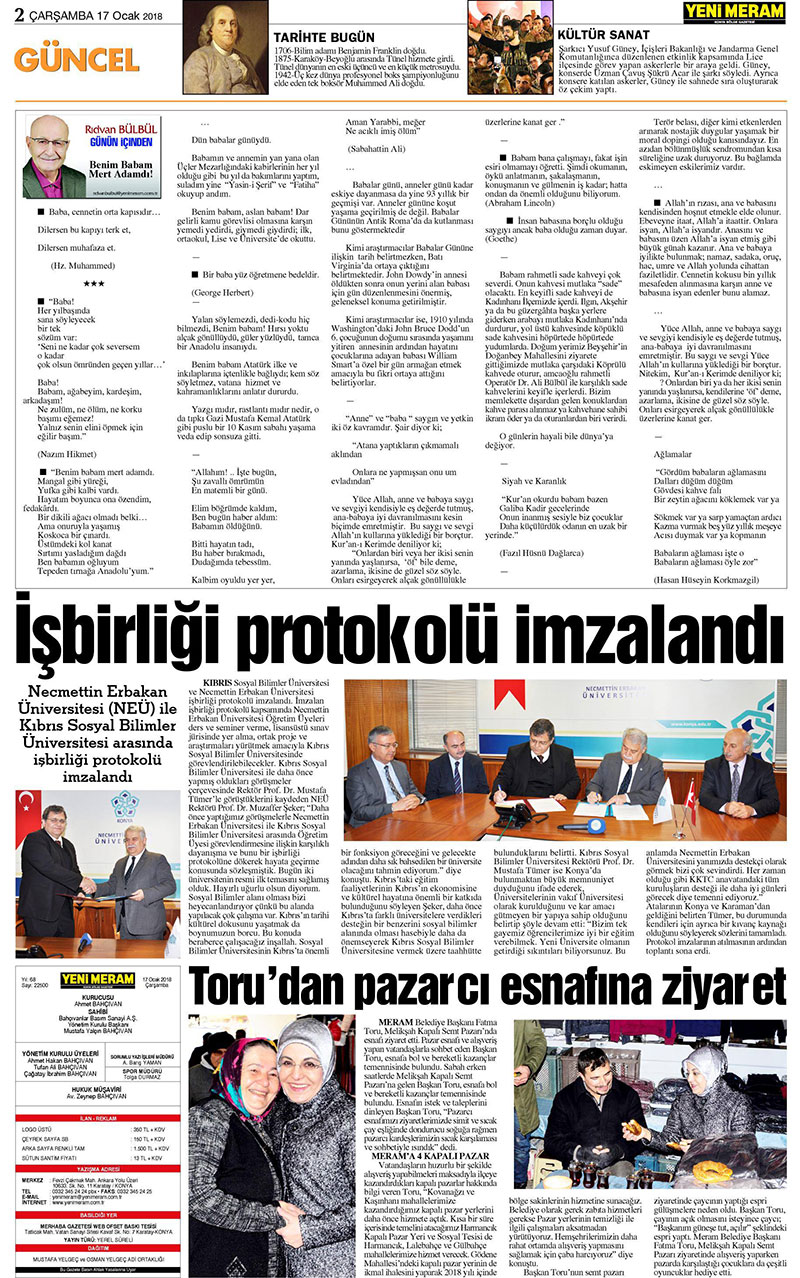 17 Ocak 2018 Yeni Meram Gazetesi