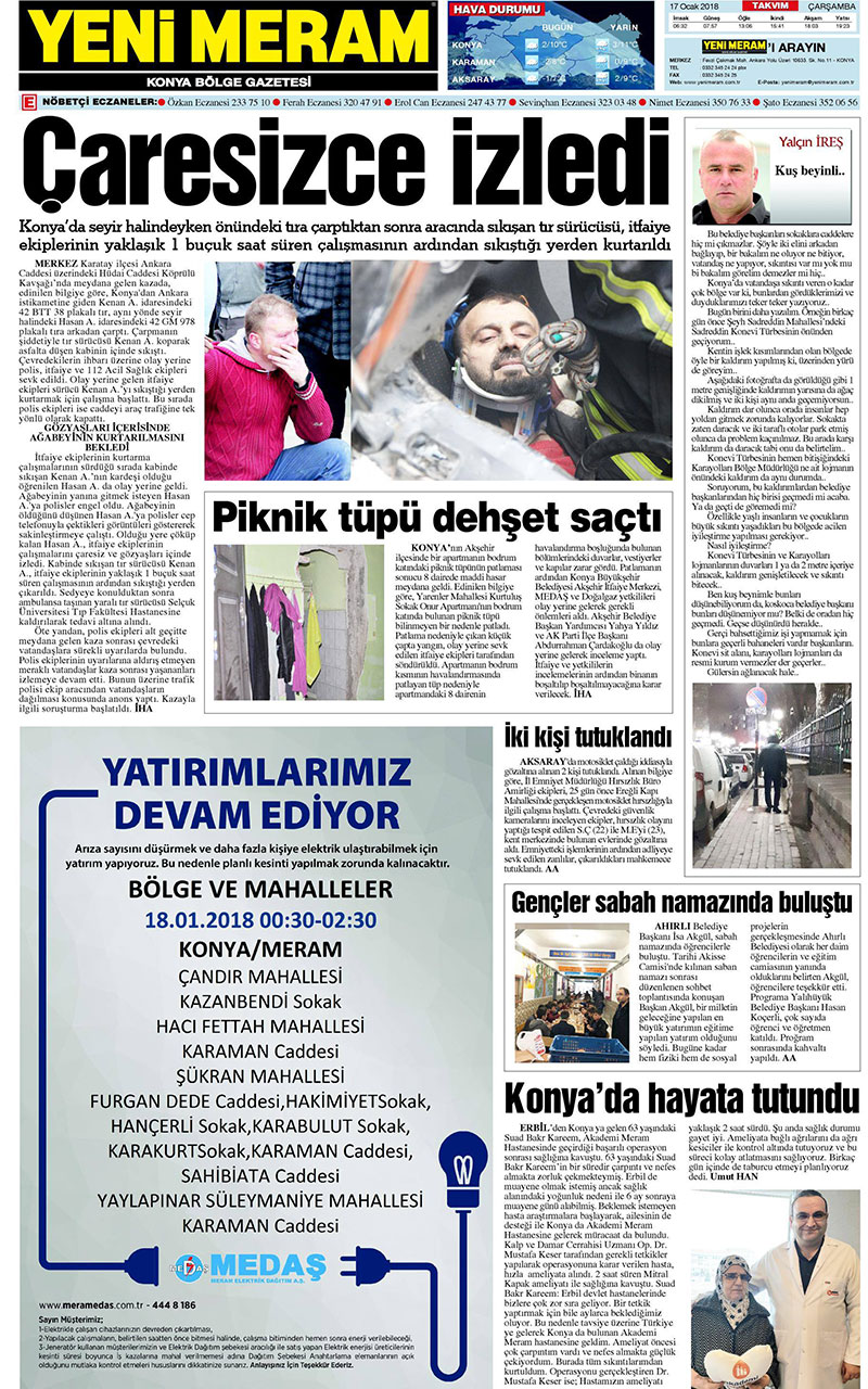 17 Ocak 2018 Yeni Meram Gazetesi