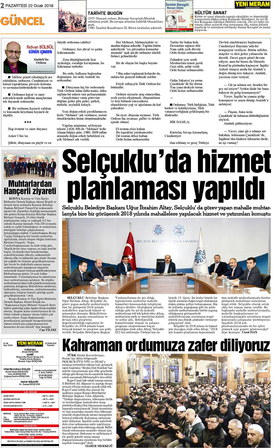 22 Ocak 2018 Yeni Meram Gazetesi