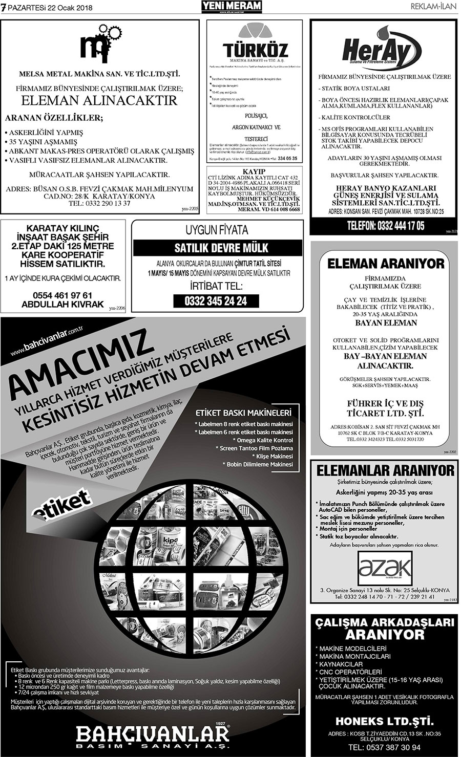 22 Ocak 2018 Yeni Meram Gazetesi