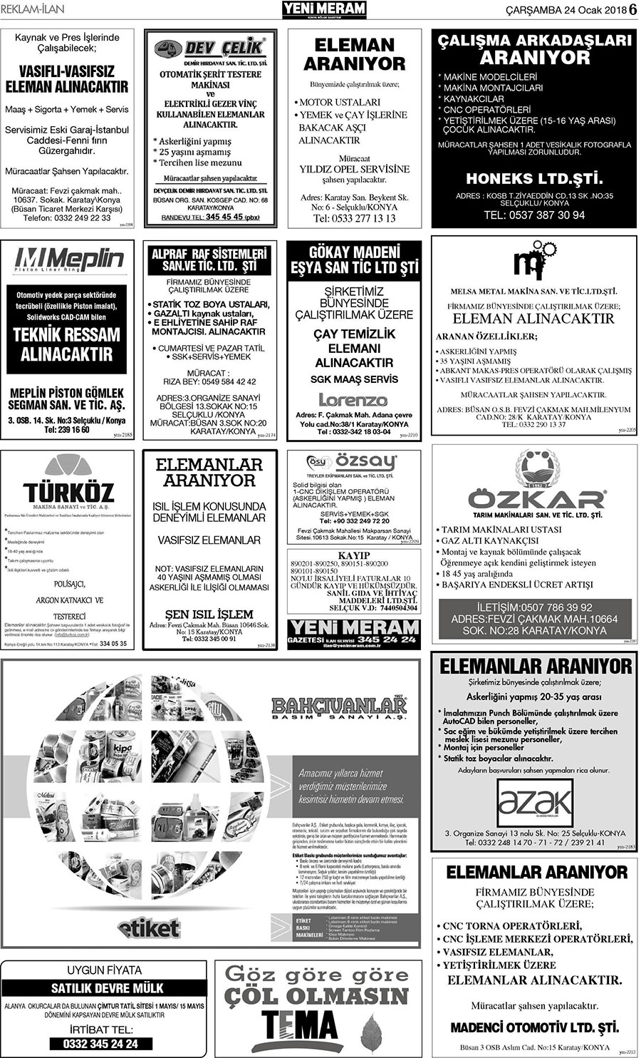 24 Ocak 2018 Yeni Meram Gazetesi