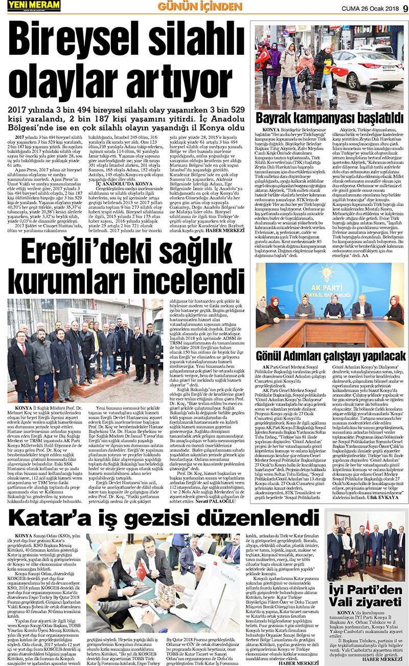 26 Ocak 2018 Yeni Meram Gazetesi