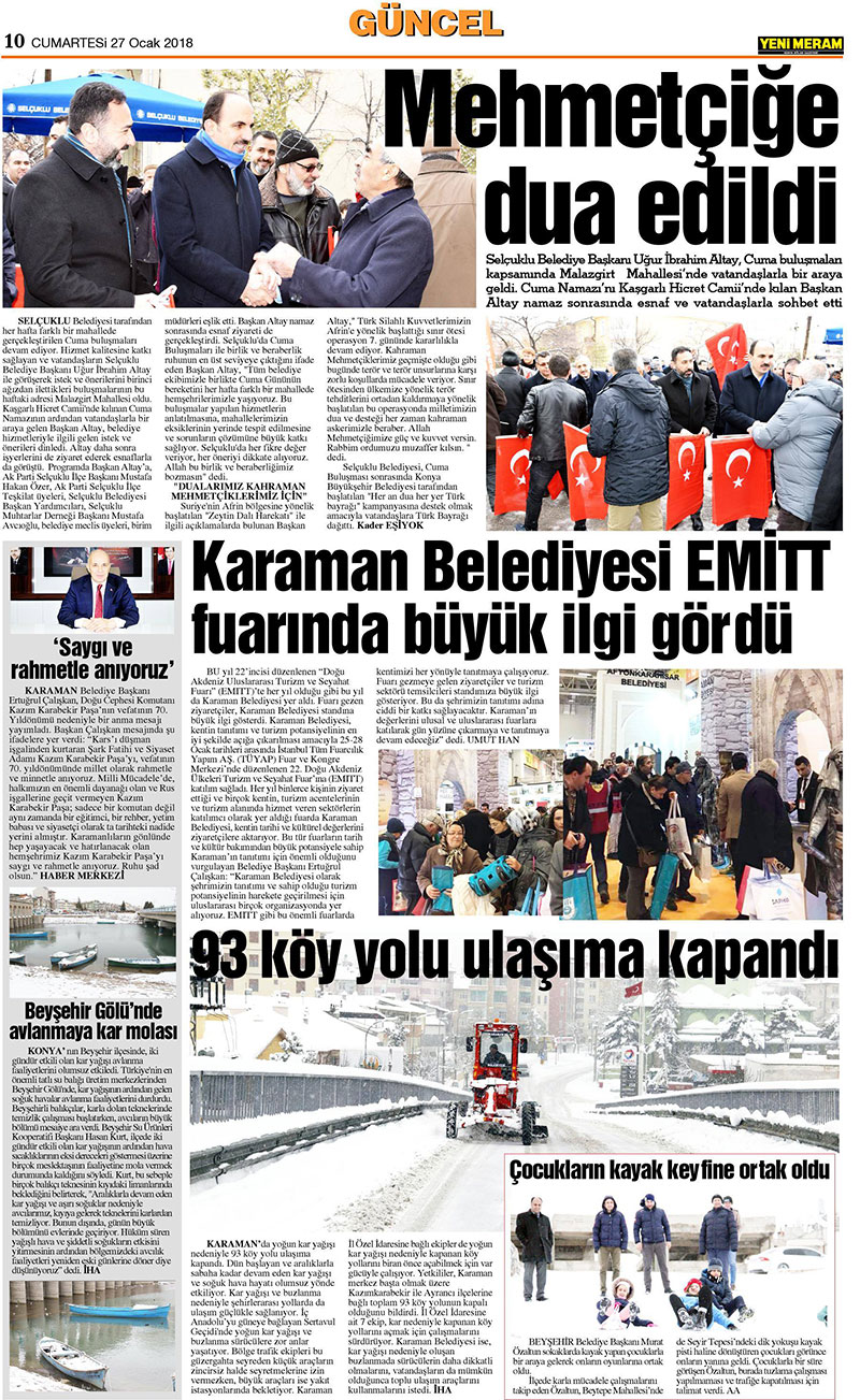 27 Ocak 2018 Yeni Meram Gazetesi