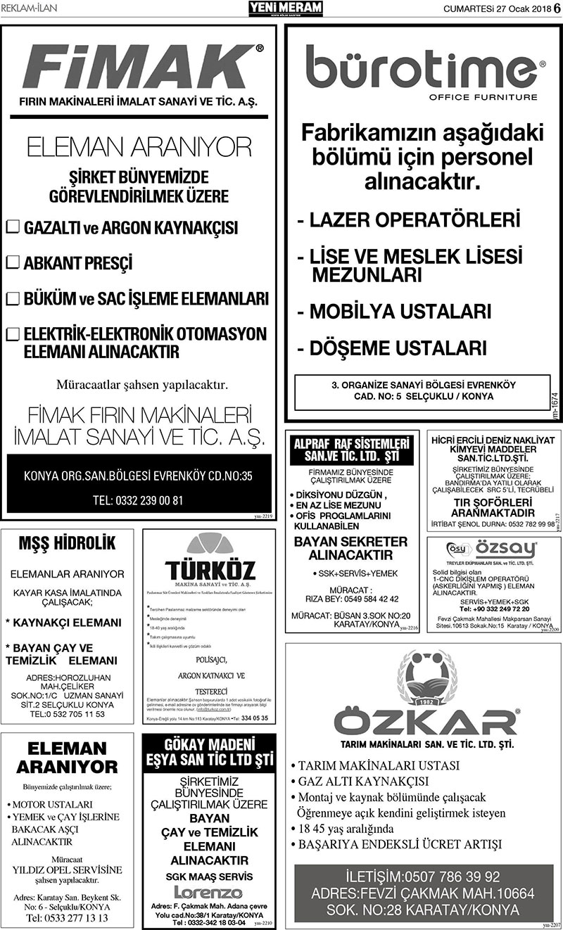 27 Ocak 2018 Yeni Meram Gazetesi