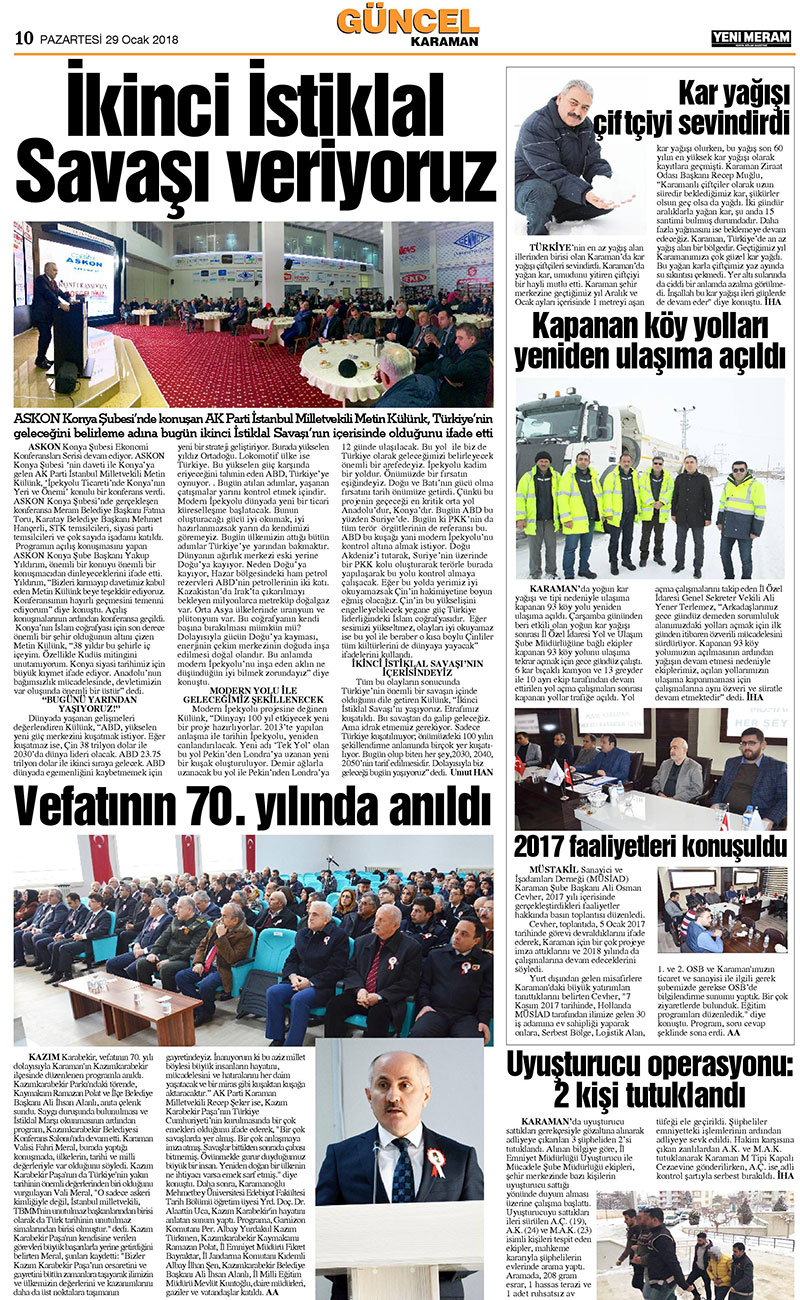 29 Ocak 2018 Yeni Meram Gazetesi