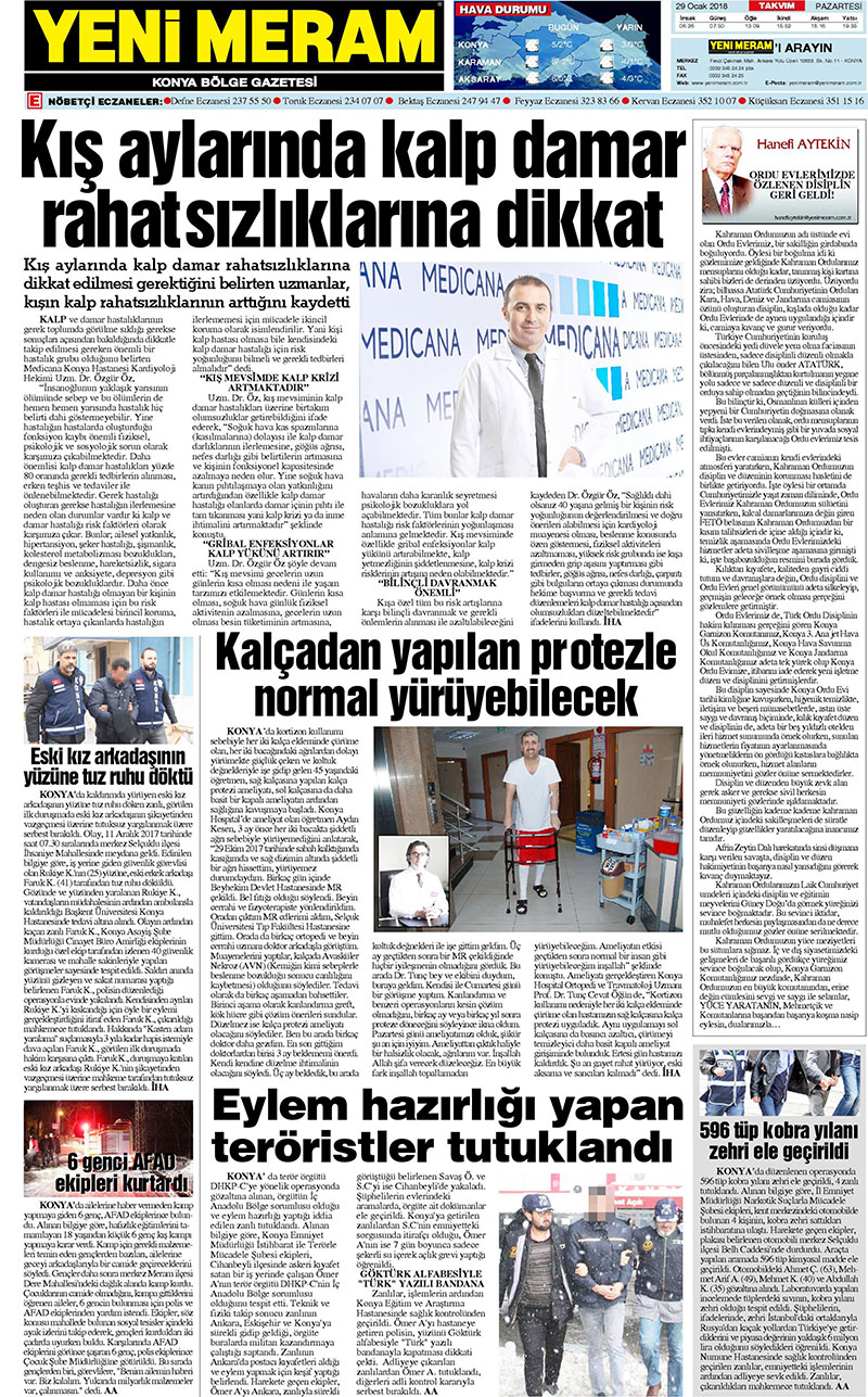 29 Ocak 2018 Yeni Meram Gazetesi