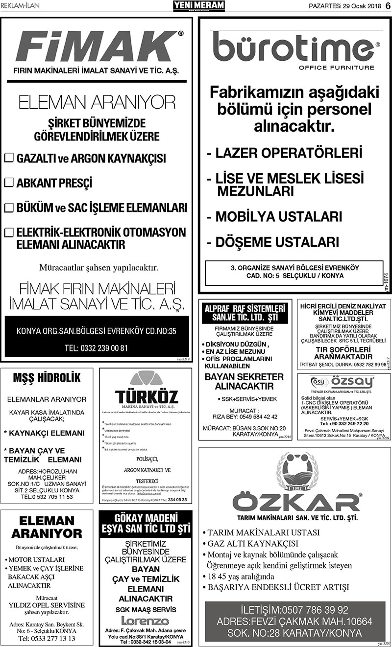 29 Ocak 2018 Yeni Meram Gazetesi