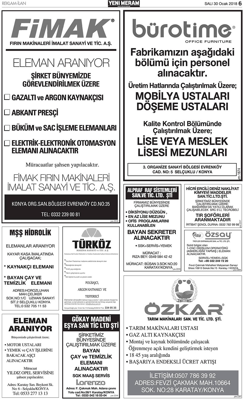 30 Ocak 2018 Yeni Meram Gazetesi