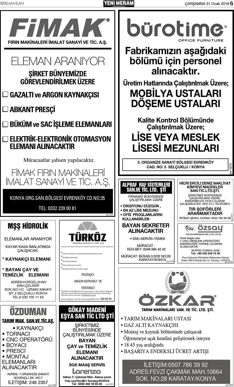 31 Ocak 2018 Yeni Meram Gazetesi