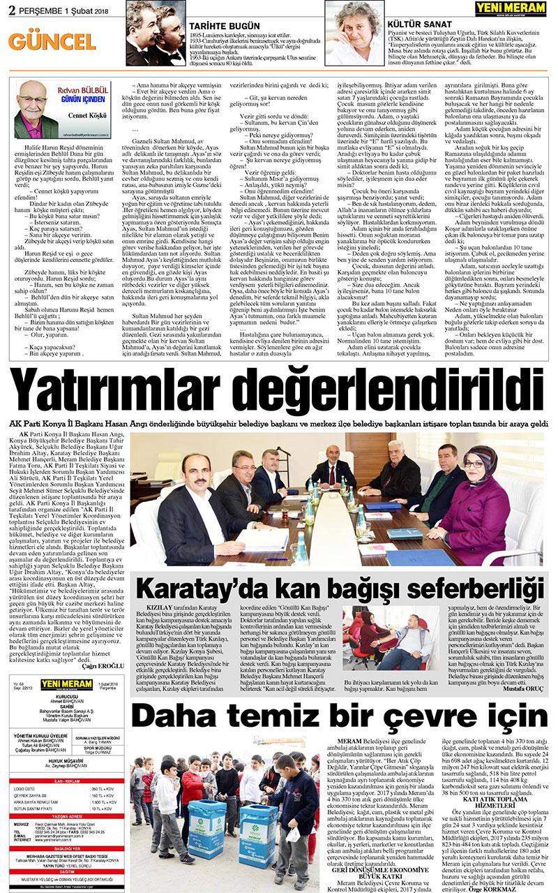 1 Şubat 2018 Yeni Meram Gazetesi