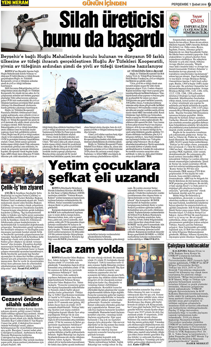 1 Şubat 2018 Yeni Meram Gazetesi