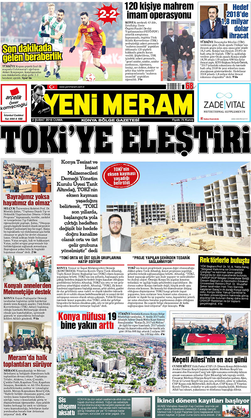 2 Şubat 2018 Yeni Meram Gazetesi