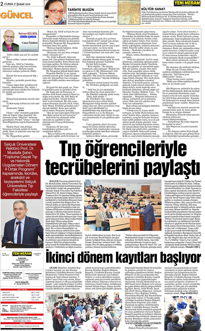 2 Şubat 2018 Yeni Meram Gazetesi