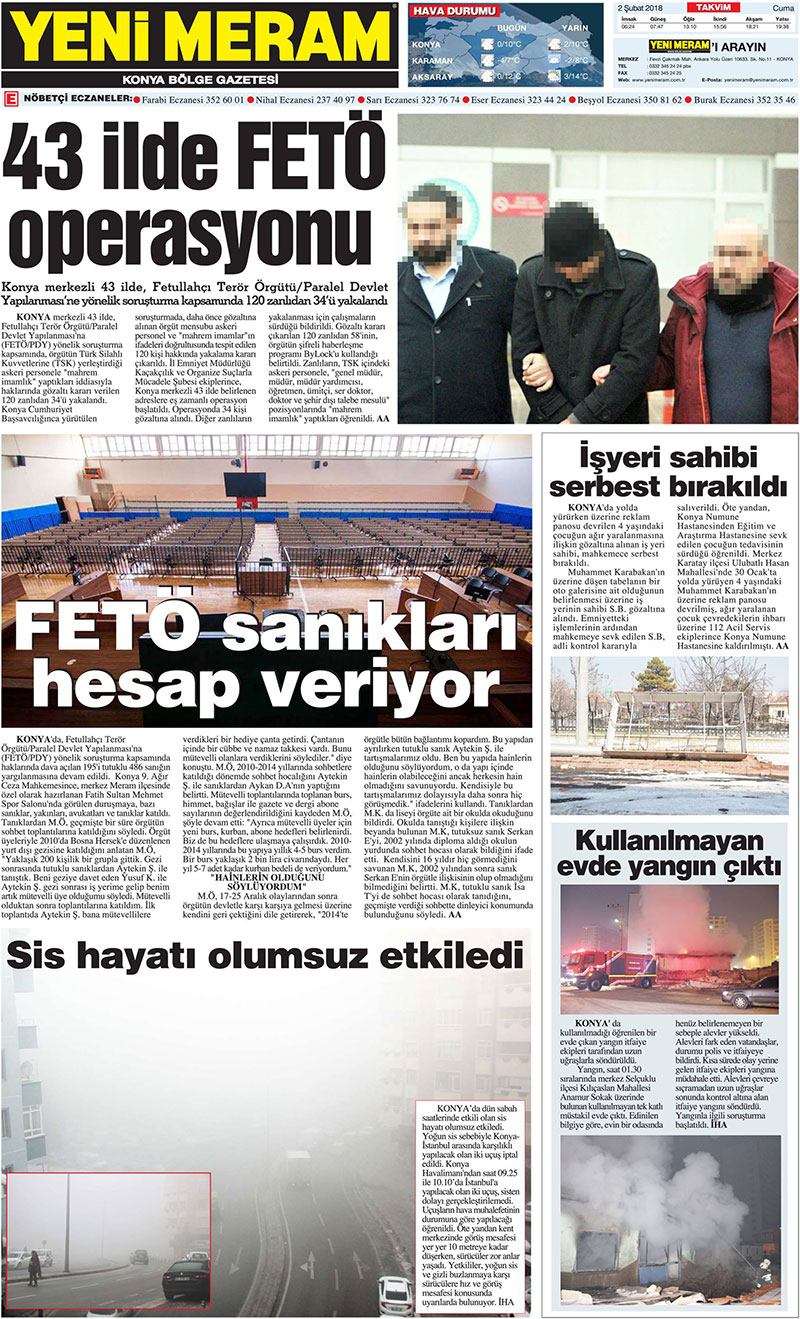 2 Şubat 2018 Yeni Meram Gazetesi