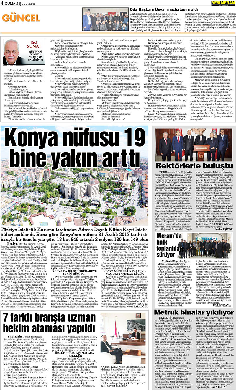 2 Şubat 2018 Yeni Meram Gazetesi