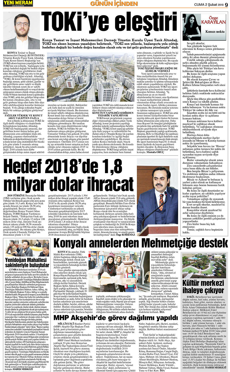 2 Şubat 2018 Yeni Meram Gazetesi