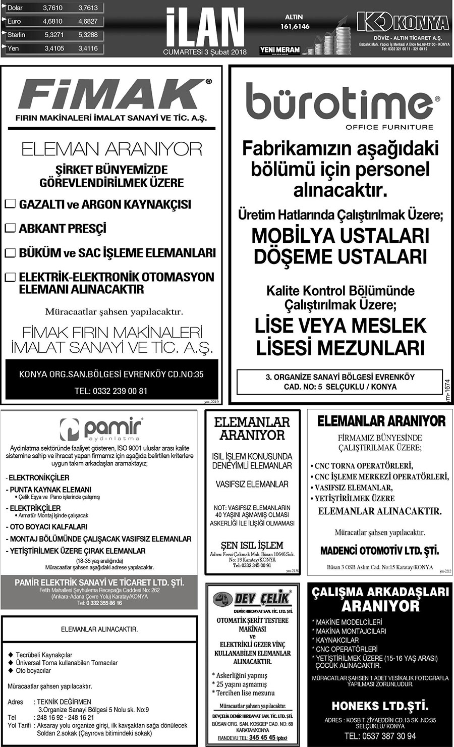 3 Şubat 2018 Yeni Meram Gazetesi