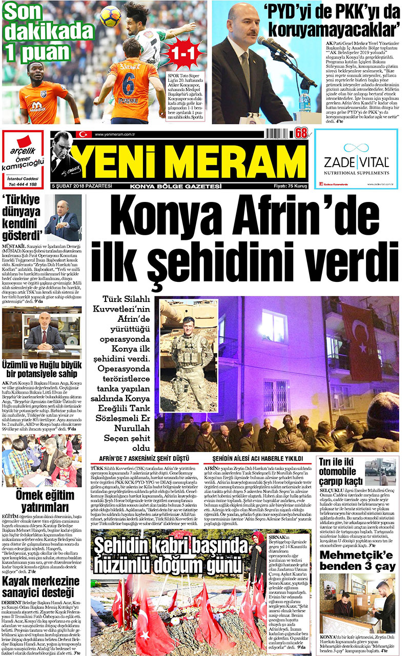 5 Şubat 2018 Yeni Meram Gazetesi