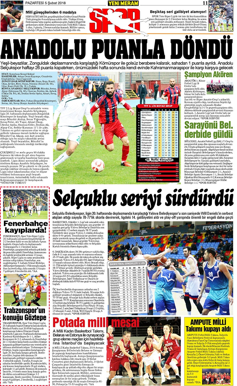 5 Şubat 2018 Yeni Meram Gazetesi