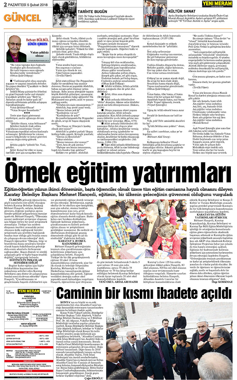 5 Şubat 2018 Yeni Meram Gazetesi