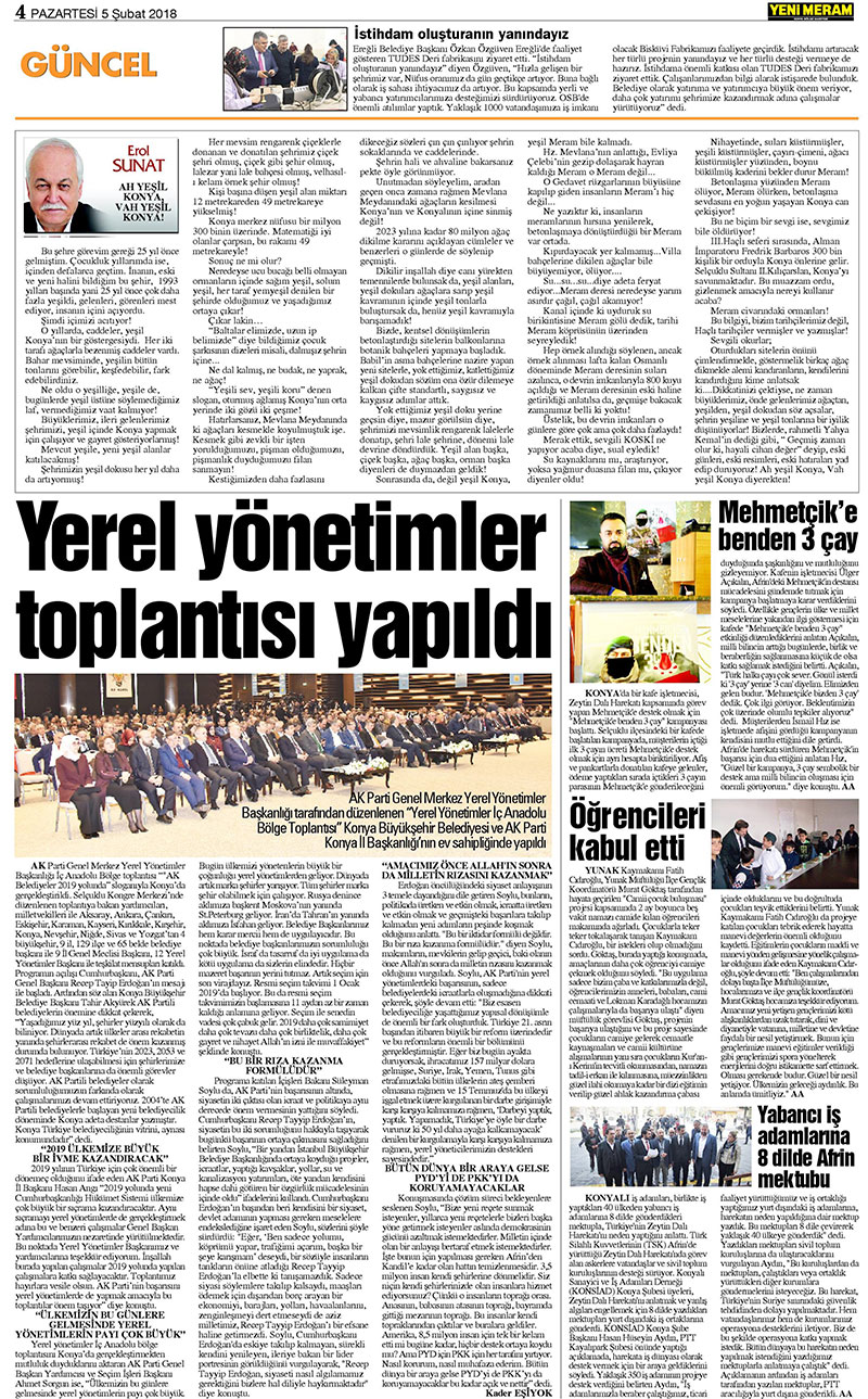 5 Şubat 2018 Yeni Meram Gazetesi