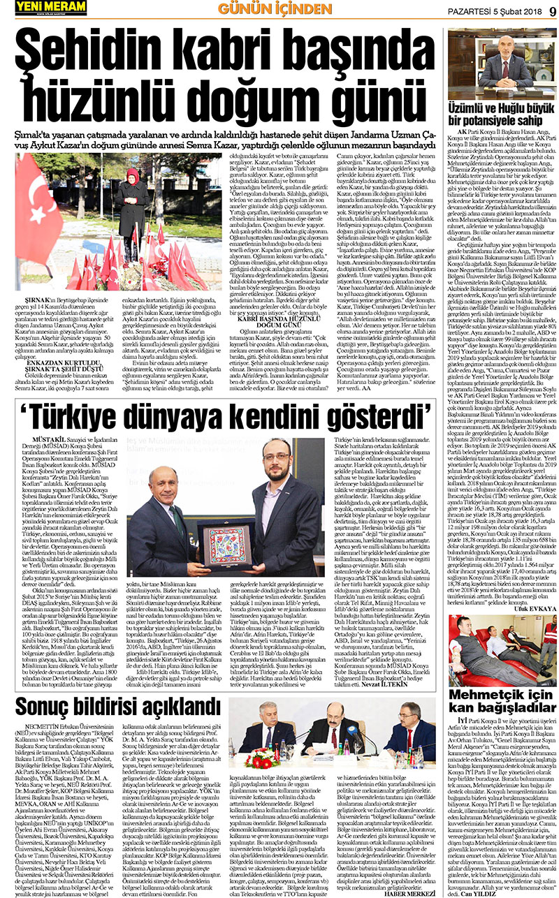 5 Şubat 2018 Yeni Meram Gazetesi