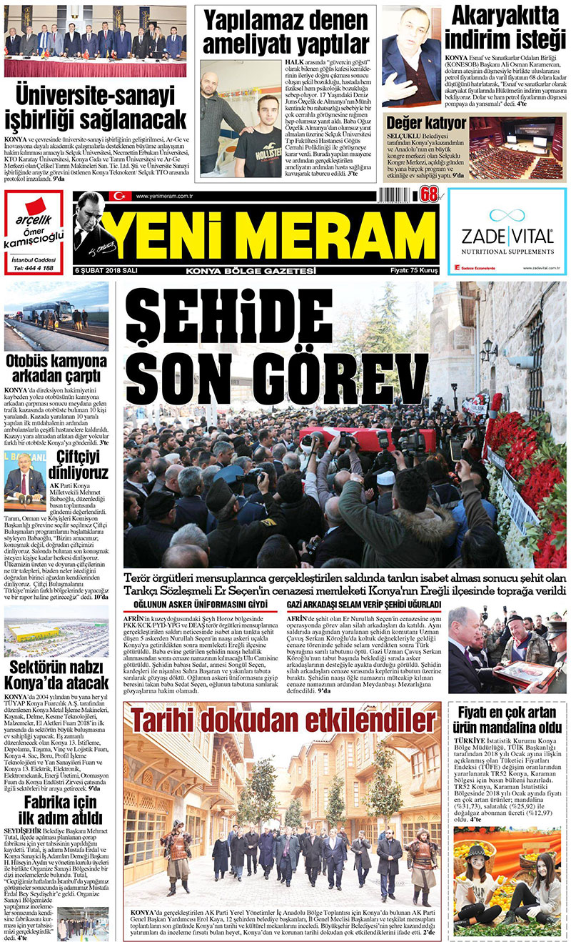 6 Şubat 2018 Yeni Meram Gazetesi