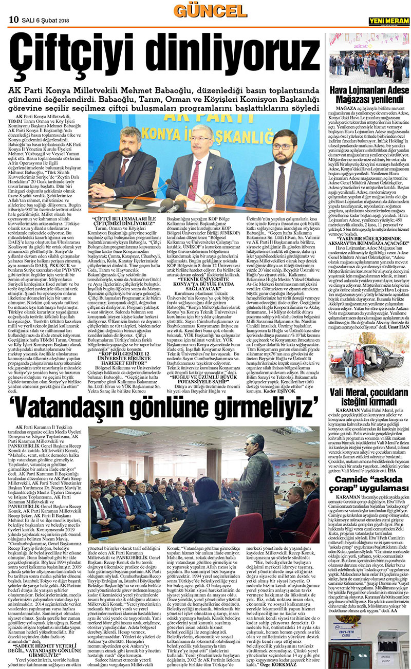 6 Şubat 2018 Yeni Meram Gazetesi